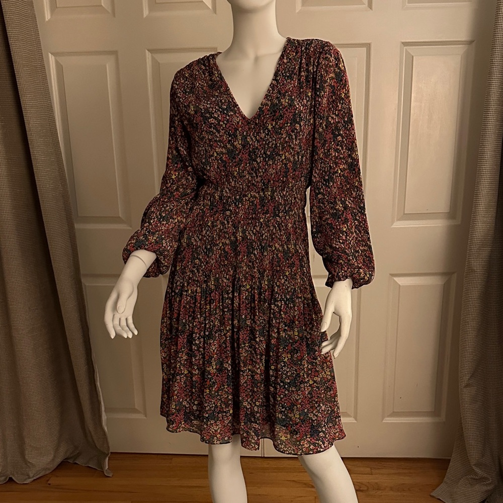 Boden Floral V-Neck Long Sleeve Dress